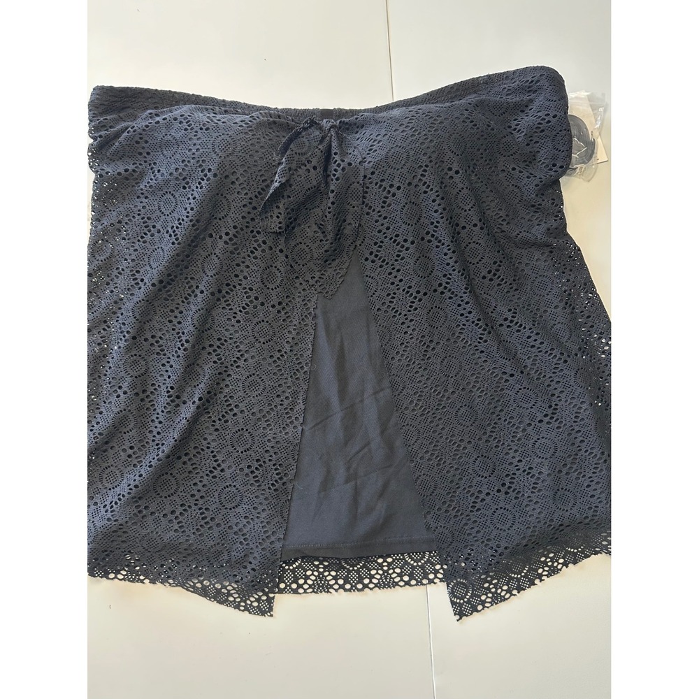 Croft & Barrow Black Crochet Tie Front Bandeau Tankini Top XL